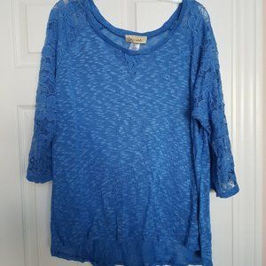 Blue Shirt with Lace Sleeves